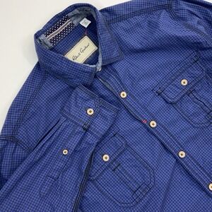 ROBERT‎ GRAHAM Gingham Check Button Up Work Shirt Blue Tailored Fit Medium M